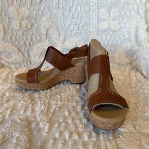 Clarks Brown Leather Slingback Wedge Sandals #568